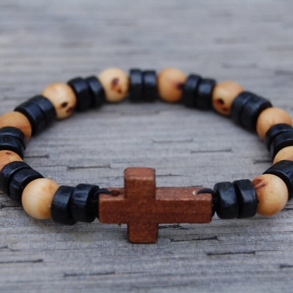 Cross Bracelet,Wood Cross Bracelet,Wood Bracelet - Picture 2 of 2
